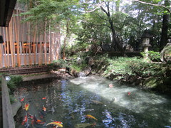 日本庭園の写真。和の佇まいが美しい日本庭園は、窓越しでも見え、外に出てすぐそばで水音を聴きながら眺めることも出来ます