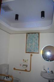 西美濃天文台「星空のトイレ」の写真。1階にある車いすマークのトイレは、電気をつけると天井に星が一杯