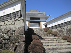 郡上八幡城の階段の写真。急な階段にその趣きを感じさせます。

