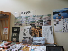 ギャラリーの写真。郡上鮎やヤナについての掲示や特産品も販売しています