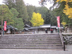 神社入口からの写真。鳥居をくぐって正面から入ると階段があります。（駐車場は左手奥）