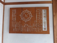 トイレの床の方位盤（２）の写真。方位盤の説明がそばにありました