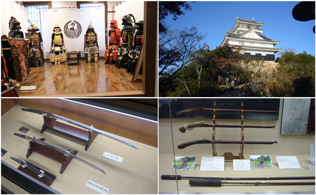 甲冑、岐阜城、刀、火縄銃の写真